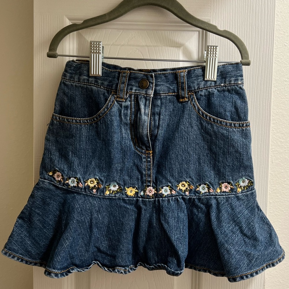 Denim Floral Embroidered Skirt Toddler Girls 4t